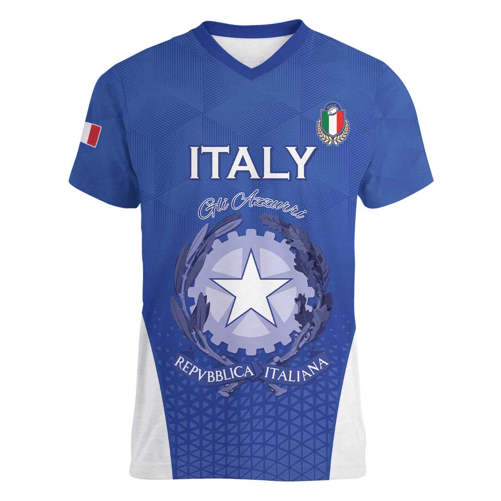 Italy Rugby Custom Women V-Neck T-Shirt Go Gli Azzurri - Wonder Print Shop