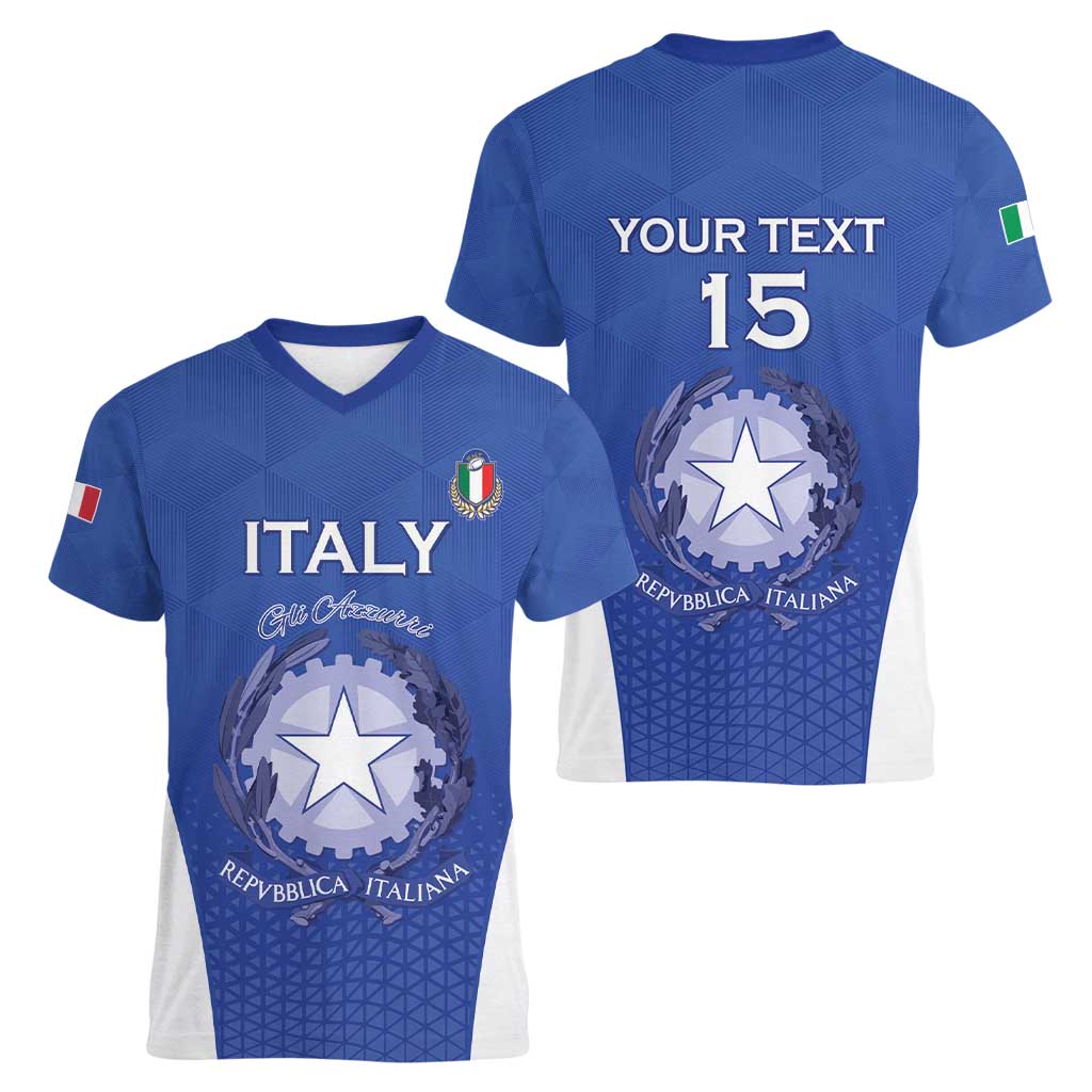Italy Rugby Custom Women V-Neck T-Shirt Go Gli Azzurri - Wonder Print Shop