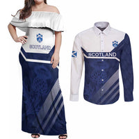 Scotland Rugby Custom Couples Matching Off Shoulder Maxi Dress and Long Sleeve Button Shirt Come On Thistle - Wonder Print Shop