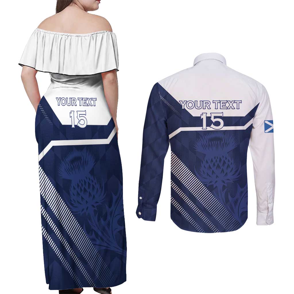 Scotland Rugby Custom Couples Matching Off Shoulder Maxi Dress and Long Sleeve Button Shirt Come On Thistle - Wonder Print Shop