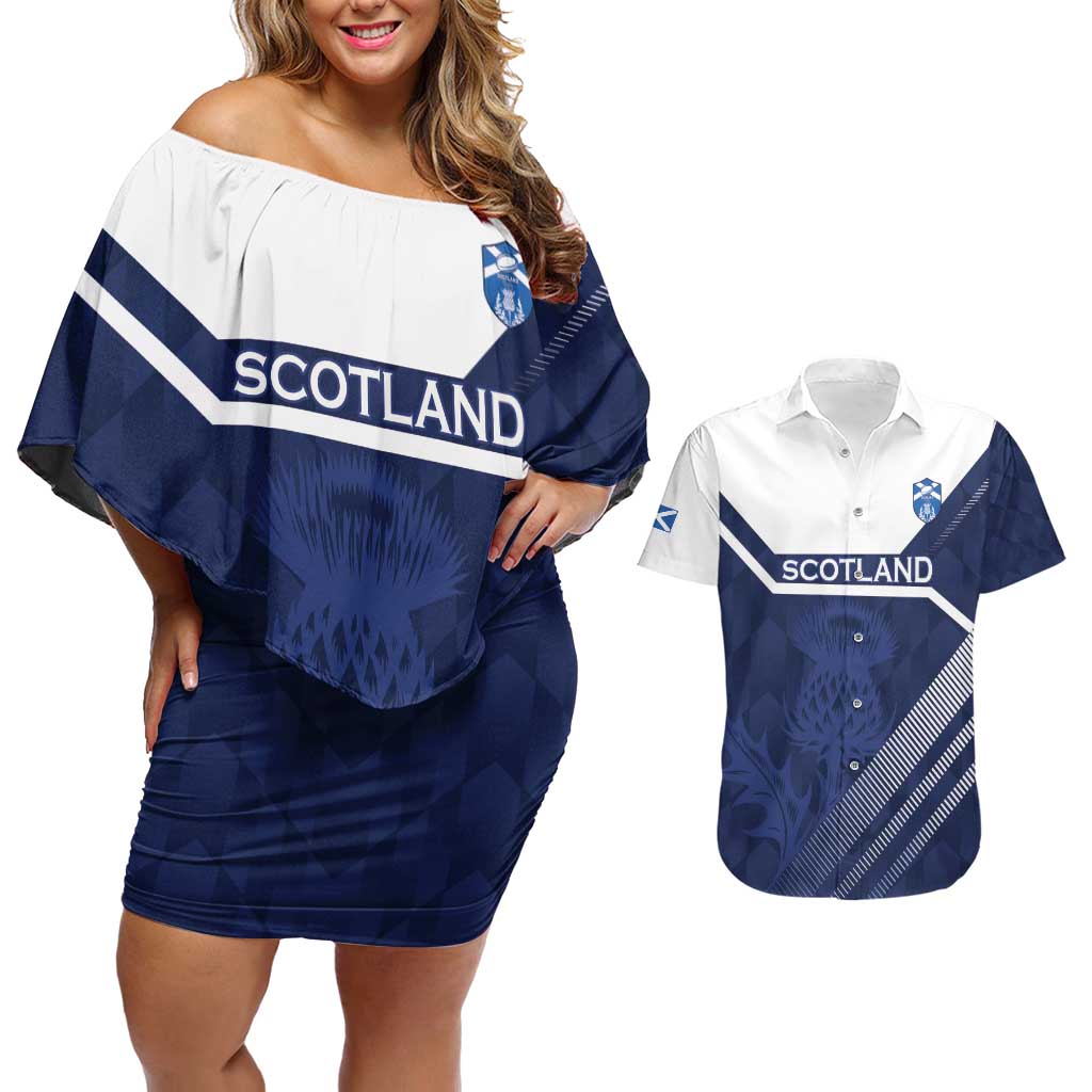 Scotland Rugby Custom Couples Matching Off Shoulder Short Dress and Hawaiian Shirt Come On Thistle - Wonder Print Shop