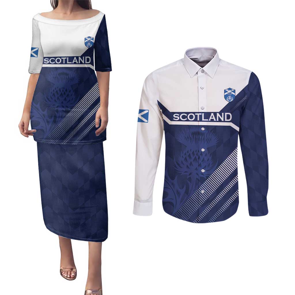 Scotland Rugby Custom Couples Matching Puletasi and Long Sleeve Button Shirt Come On Thistle - Wonder Print Shop