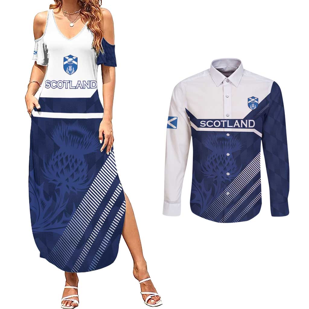 Scotland Rugby Custom Couples Matching Summer Maxi Dress and Long Sleeve Button Shirt Come On Thistle - Wonder Print Shop