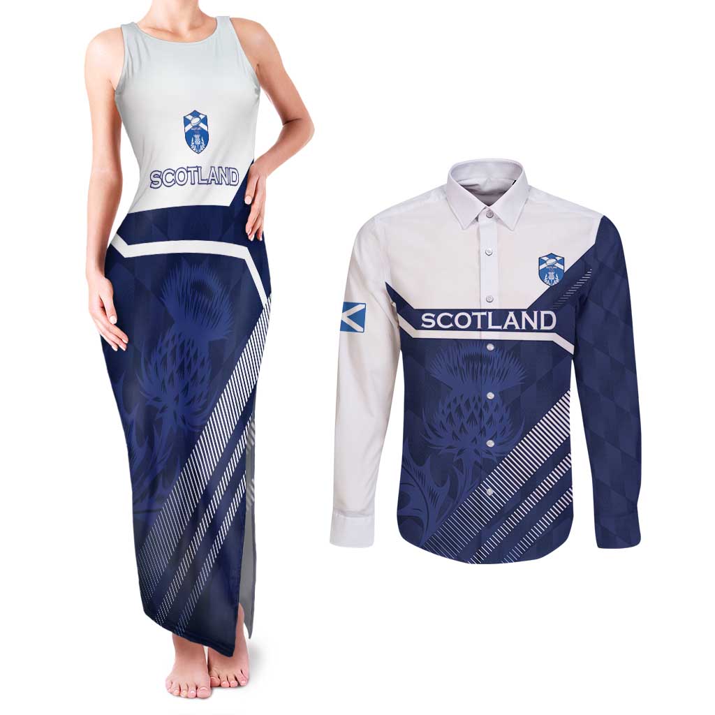 Scotland Rugby Custom Couples Matching Tank Maxi Dress and Long Sleeve Button Shirt Come On Thistle - Wonder Print Shop