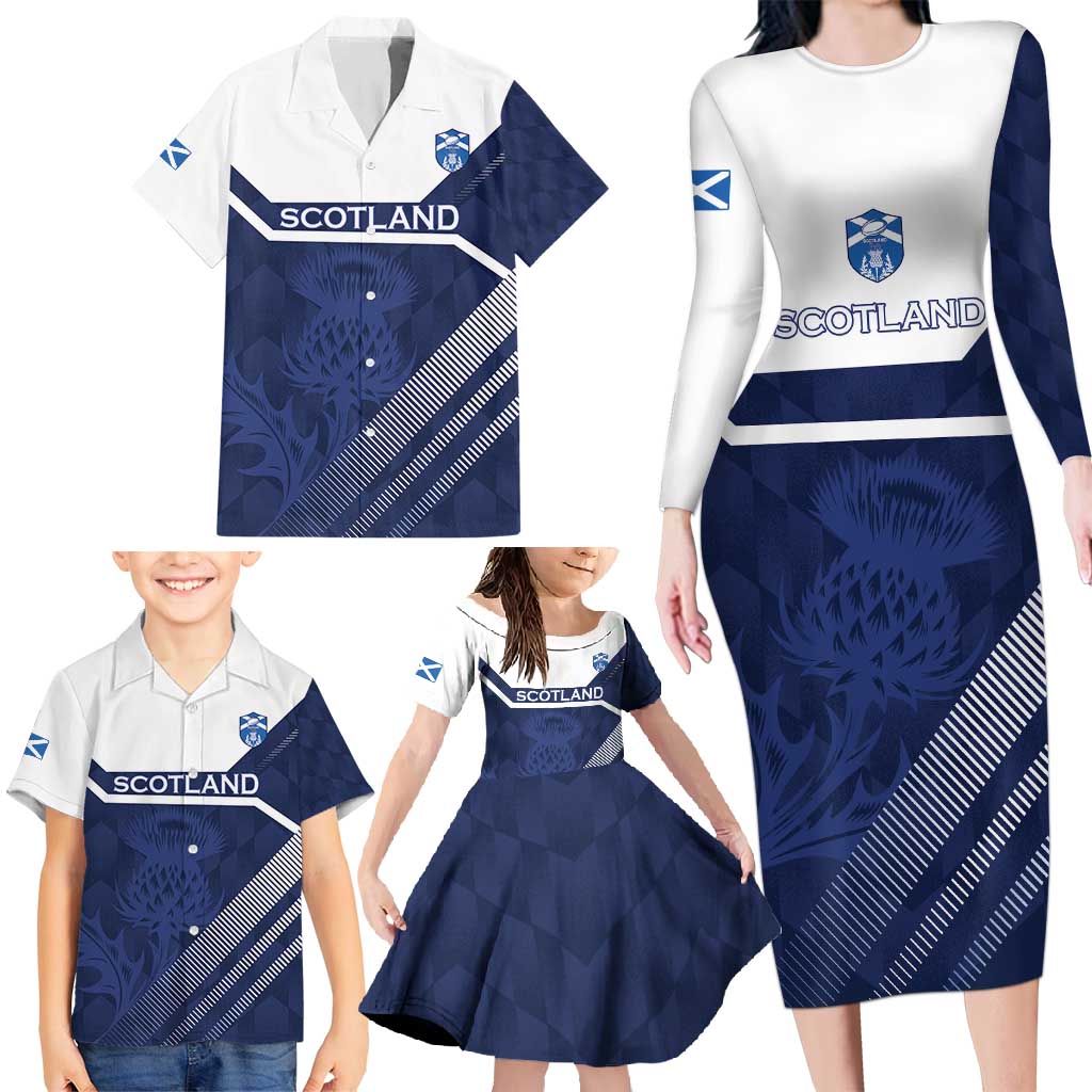 Scotland Rugby Custom Family Matching Long Sleeve Bodycon Dress and Hawaiian Shirt Come On Thistle - Wonder Print Shop