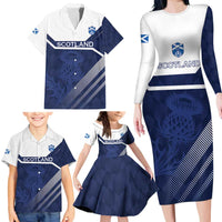 Scotland Rugby Custom Family Matching Long Sleeve Bodycon Dress and Hawaiian Shirt Come On Thistle - Wonder Print Shop