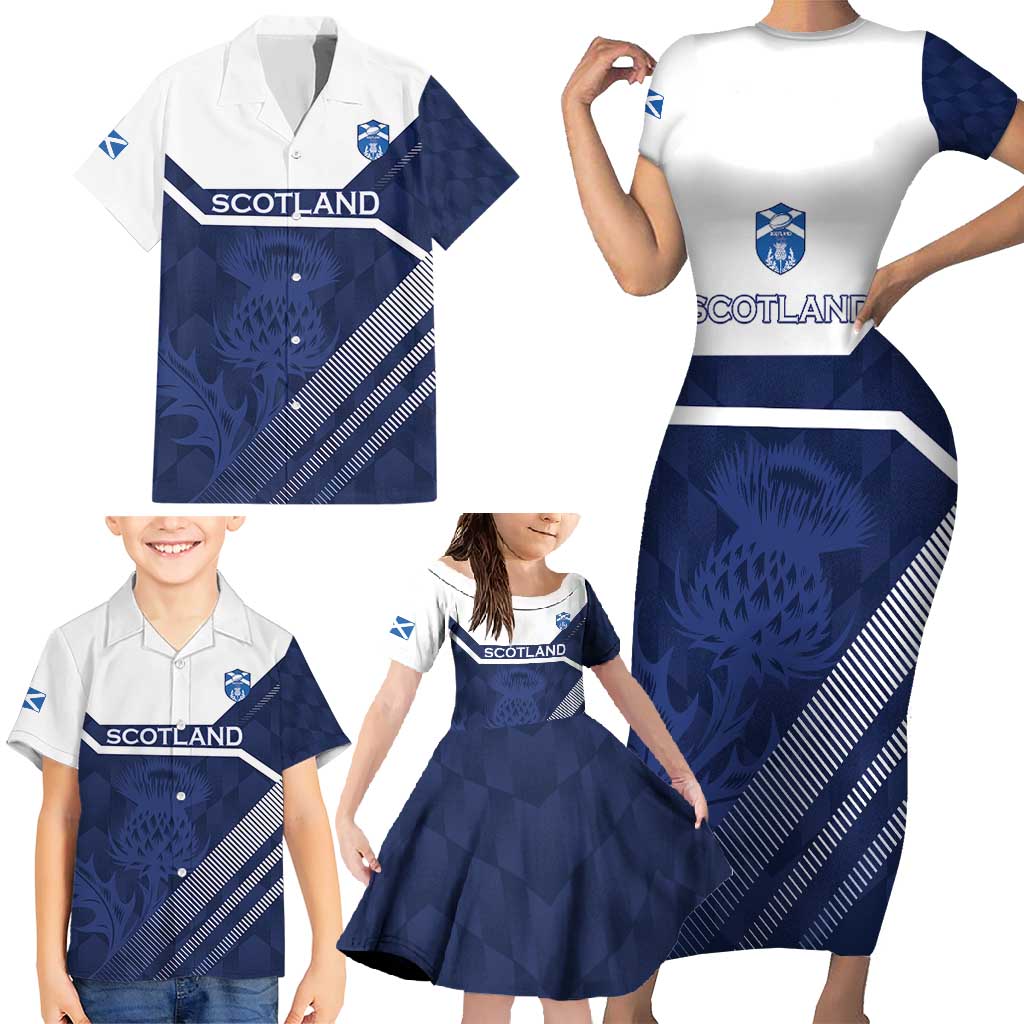 Scotland Rugby Custom Family Matching Short Sleeve Bodycon Dress and Hawaiian Shirt Come On Thistle - Wonder Print Shop