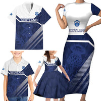 Scotland Rugby Custom Family Matching Short Sleeve Bodycon Dress and Hawaiian Shirt Come On Thistle - Wonder Print Shop