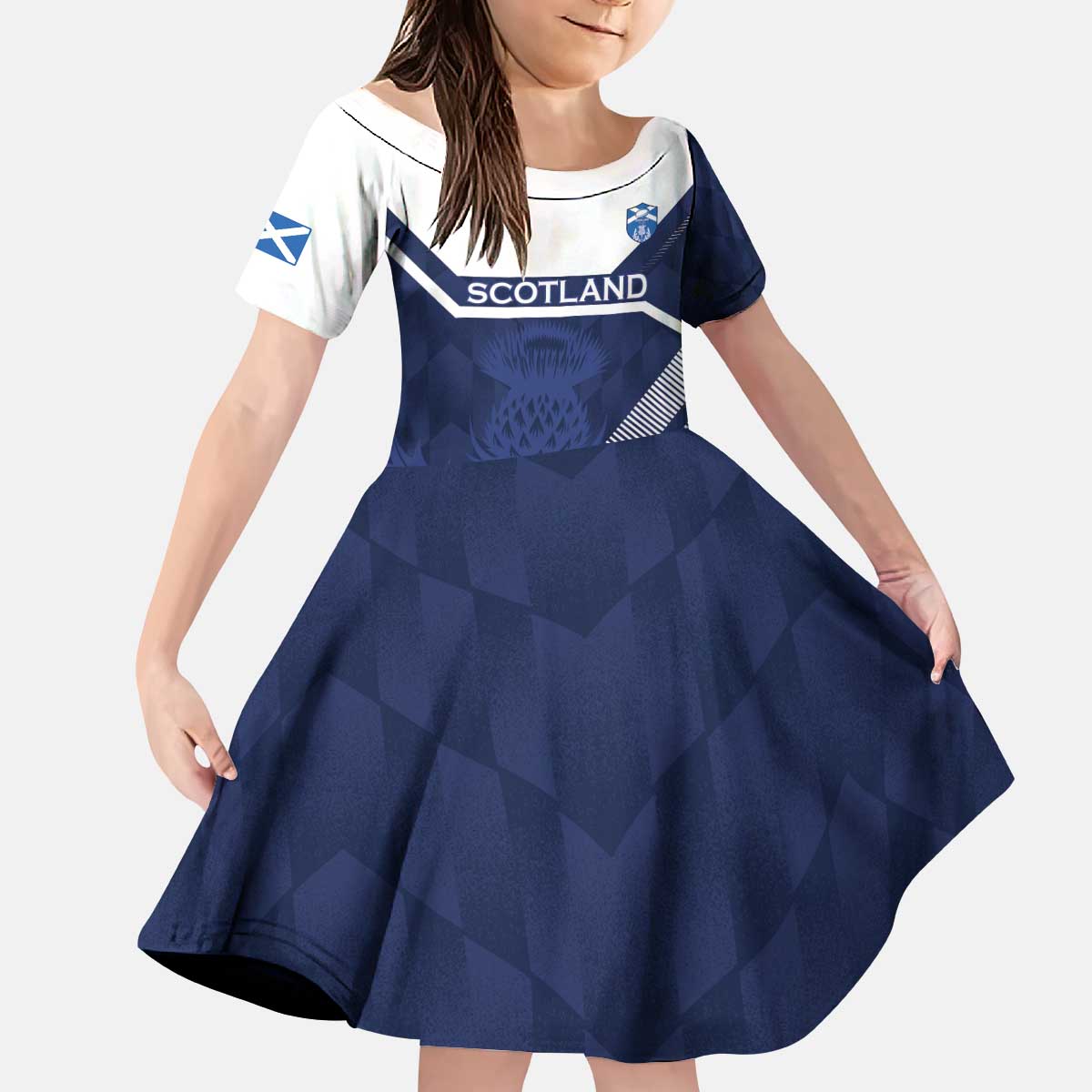 Scotland Rugby Custom Kid Short Sleeve Dress Come On Thistle - Wonder Print Shop