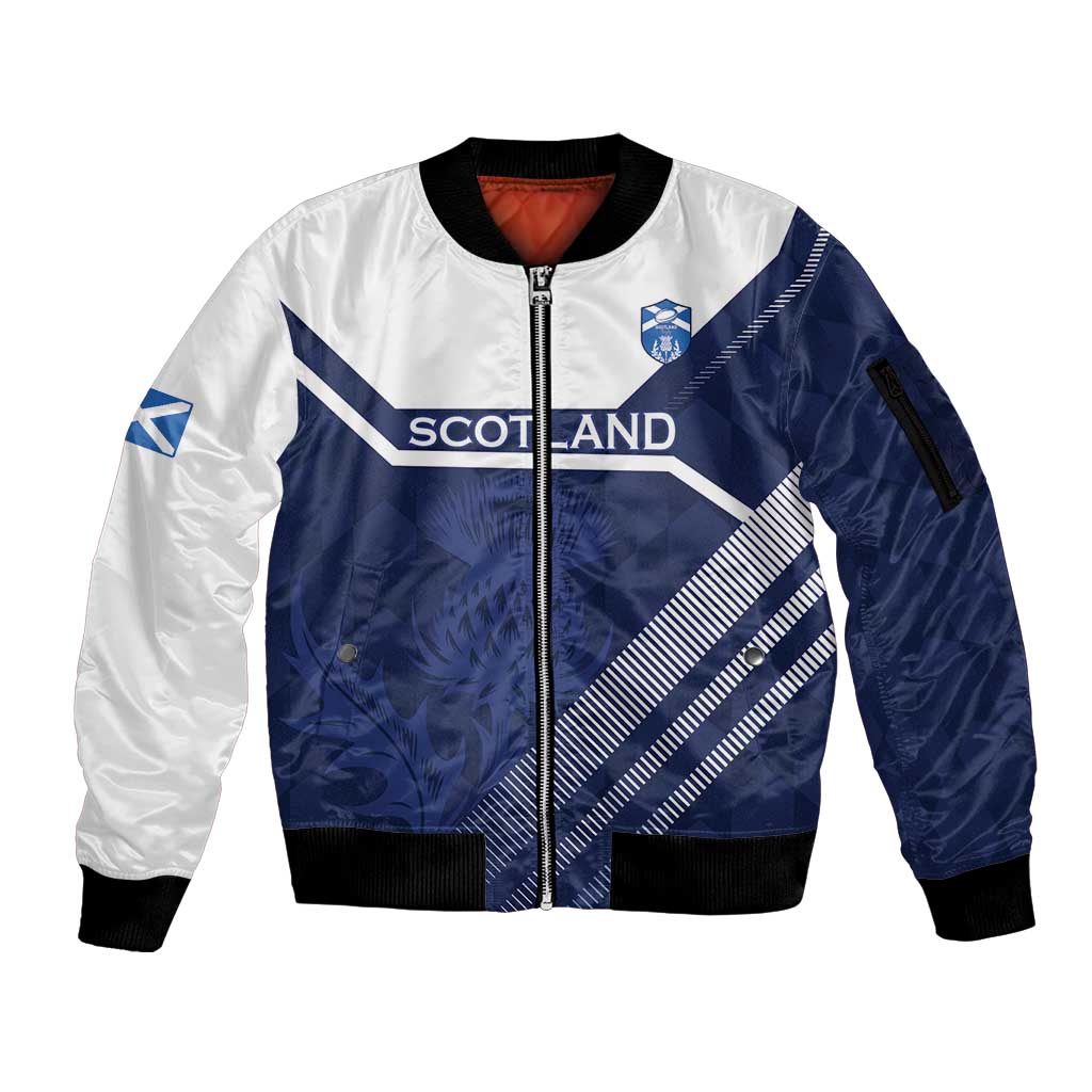 Scotland Rugby Custom Sleeve Zip Bomber Jacket Come On Thistle - Wonder Print Shop