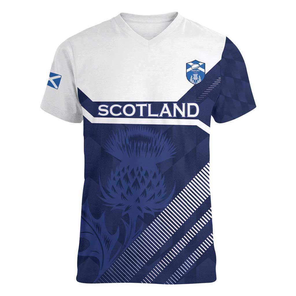 Scotland Rugby Custom Women V-Neck T-Shirt Come On Thistle - Wonder Print Shop