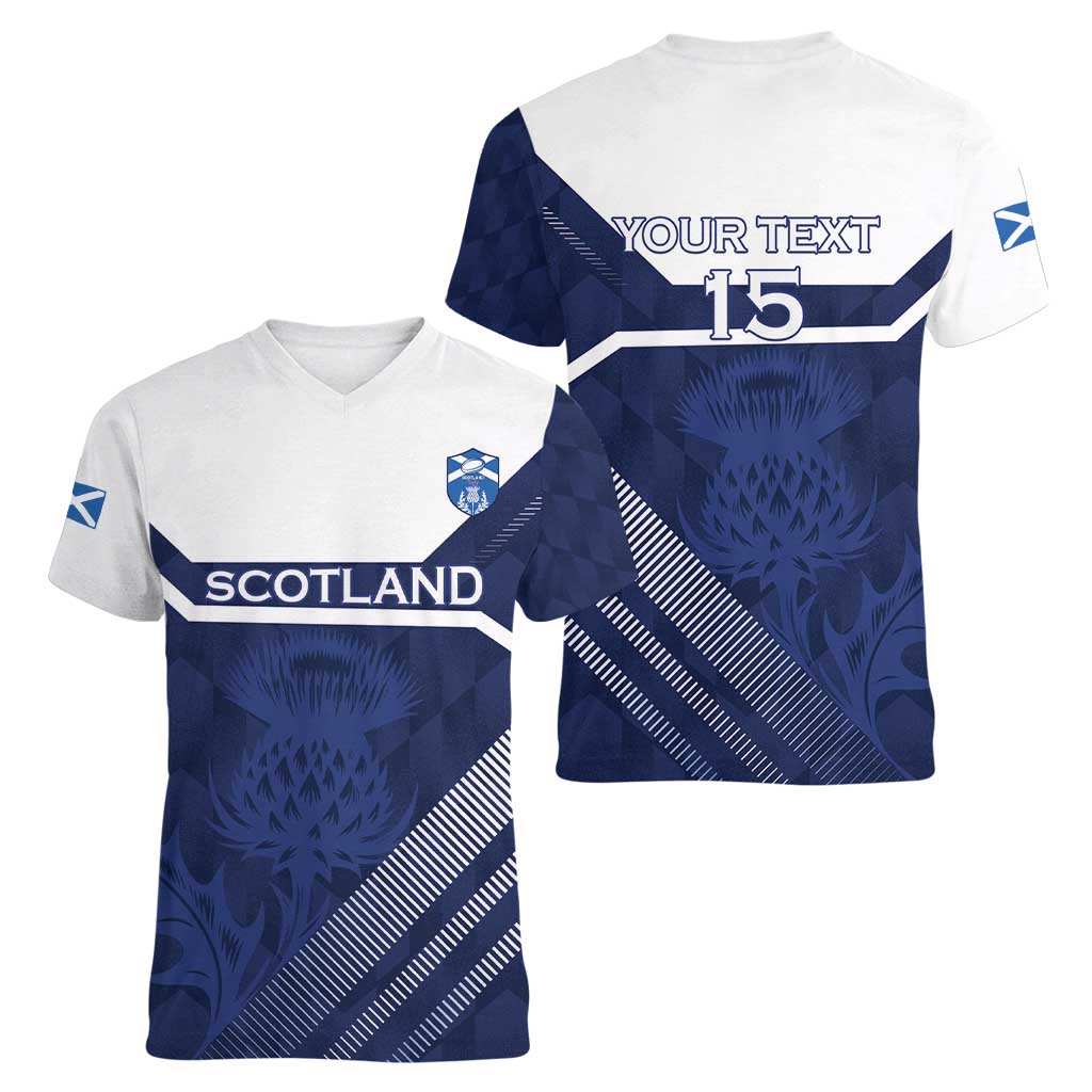 Scotland Rugby Custom Women V-Neck T-Shirt Come On Thistle - Wonder Print Shop