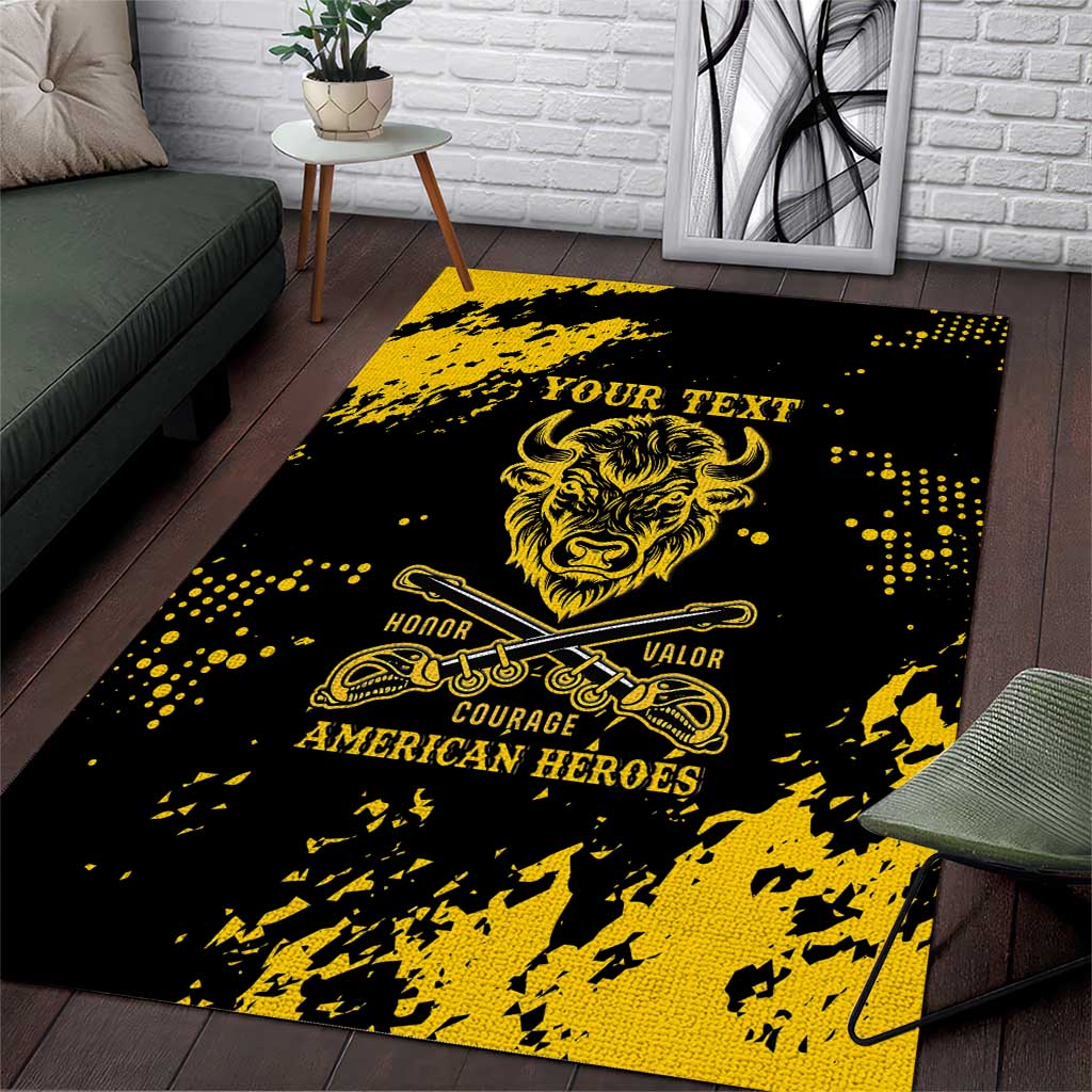 Personalized Bison Buffalo Soldiers Area Rug American Heroes - Black Grunge Style - Wonder Print Shop