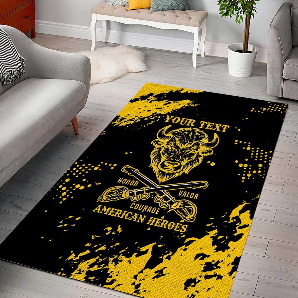 Personalized Bison Buffalo Soldiers Area Rug American Heroes - Black Grunge Style - Wonder Print Shop