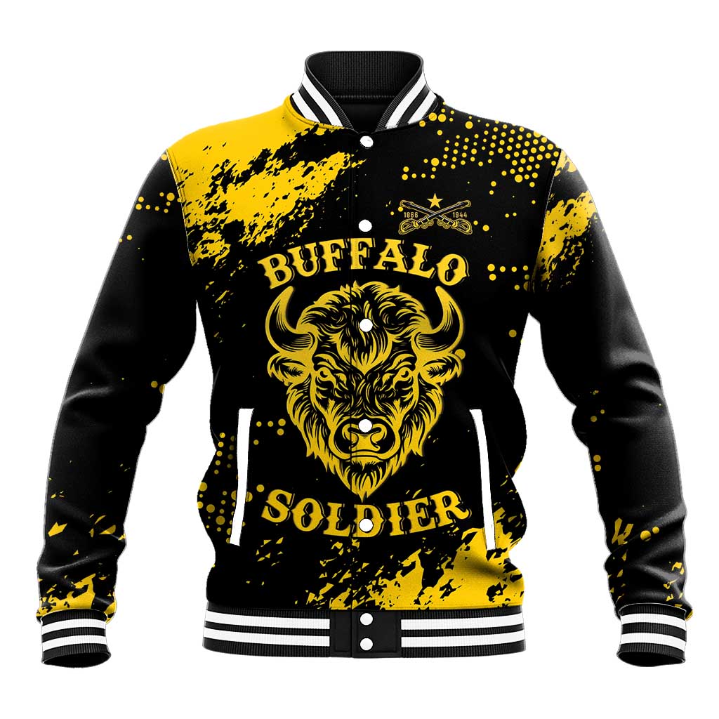 Personalized Bison Buffalo Soldiers Baseball Jacket American Heroes - Black Grunge Style - Wonder Print Shop