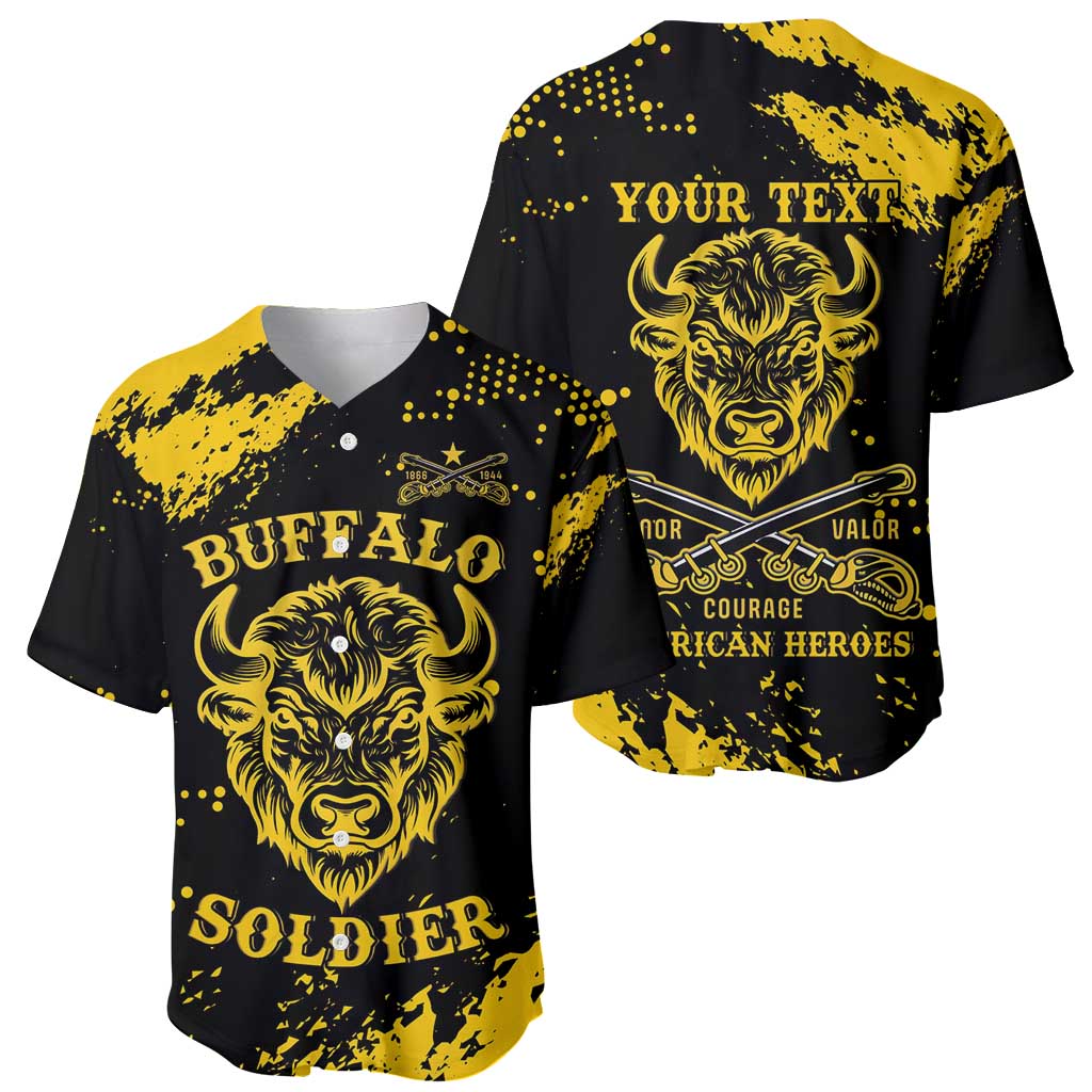 Personalized Bison Buffalo Soldiers Baseball Jersey American Heroes - Black Grunge Style - Wonder Print Shop