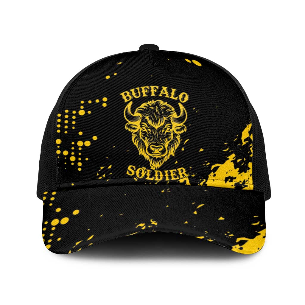 Bison Buffalo Soldiers Baseball Net Cap American Heroes - Black Grunge Style - Wonder Print Shop