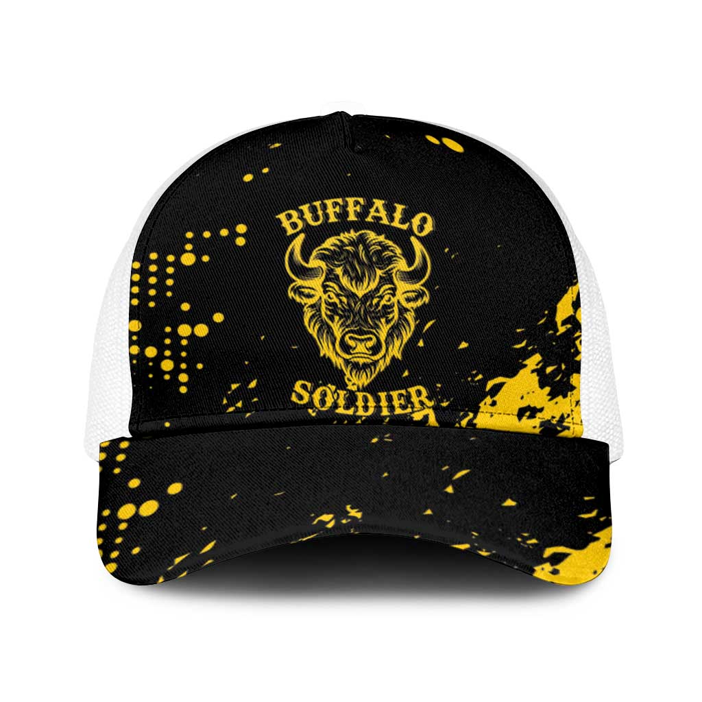 Bison Buffalo Soldiers Baseball Net Cap American Heroes - Black Grunge Style - Wonder Print Shop
