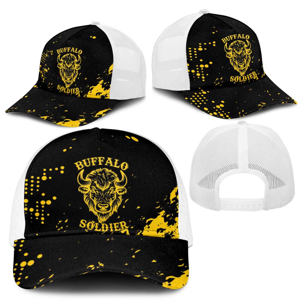 Bison Buffalo Soldiers Baseball Net Cap American Heroes - Black Grunge Style - Wonder Print Shop