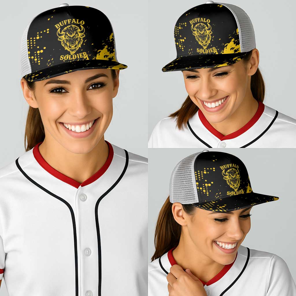 Bison Buffalo Soldiers Baseball Net Cap American Heroes - Black Grunge Style - Wonder Print Shop