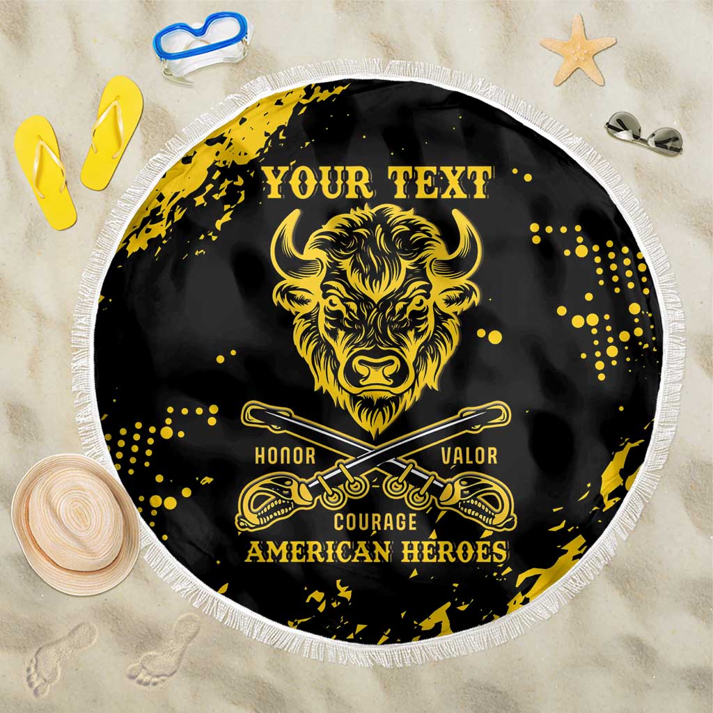 Personalized Bison Buffalo Soldiers Beach Blanket American Heroes - Black Grunge Style - Wonder Print Shop