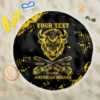 Personalized Bison Buffalo Soldiers Beach Blanket American Heroes - Black Grunge Style - Wonder Print Shop