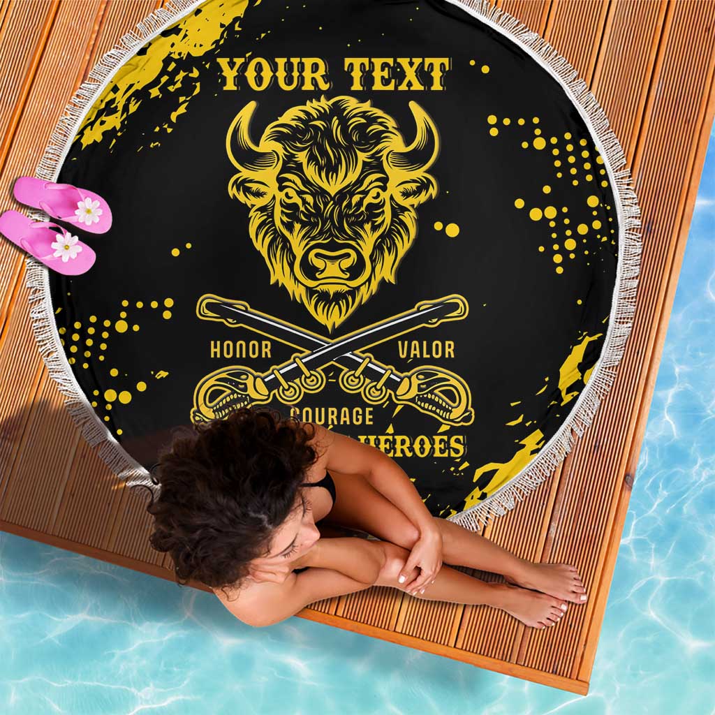 Personalized Bison Buffalo Soldiers Beach Blanket American Heroes - Black Grunge Style - Wonder Print Shop