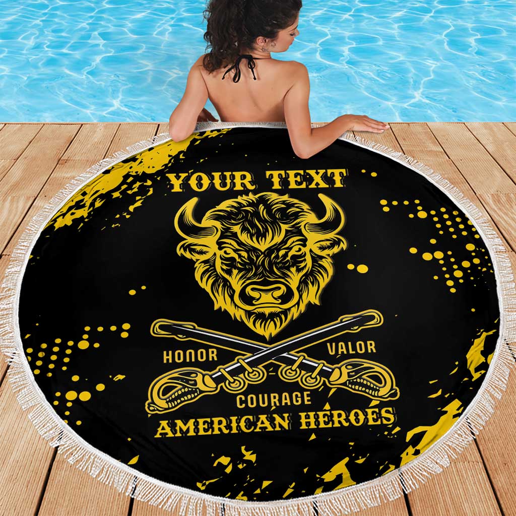 Personalized Bison Buffalo Soldiers Beach Blanket American Heroes - Black Grunge Style - Wonder Print Shop