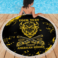 Personalized Bison Buffalo Soldiers Beach Blanket American Heroes - Black Grunge Style - Wonder Print Shop