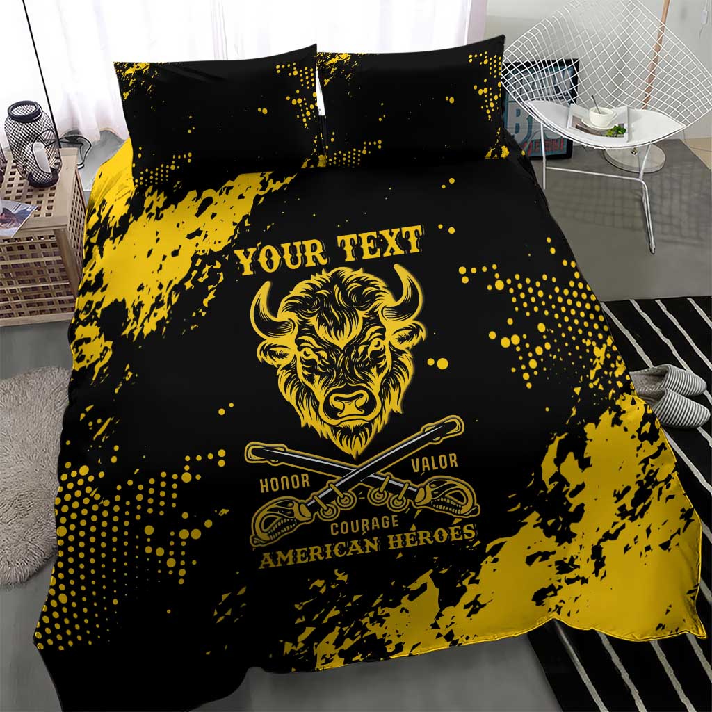 Personalized Bison Buffalo Soldiers Bedding Set American Heroes - Black Grunge Style - Wonder Print Shop