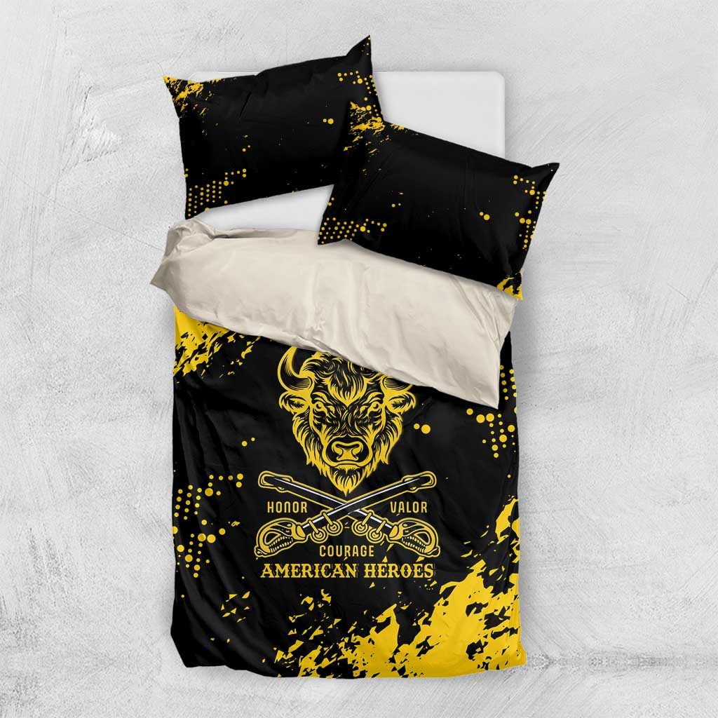 Personalized Bison Buffalo Soldiers Bedding Set American Heroes - Black Grunge Style - Wonder Print Shop