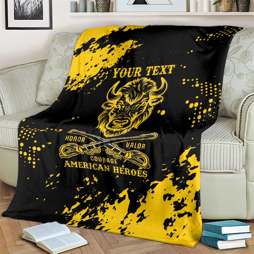 Personalized Bison Buffalo Soldiers Blanket American Heroes - Black Grunge Style - Wonder Print Shop