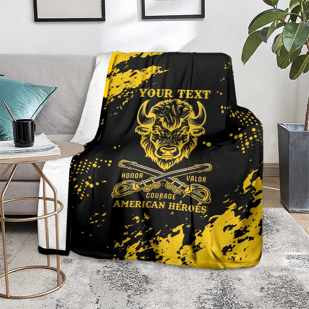 Personalized Bison Buffalo Soldiers Blanket American Heroes - Black Grunge Style - Wonder Print Shop