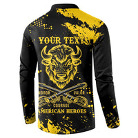 Personalized Bison Buffalo Soldiers Button Sweatshirt American Heroes - Black Grunge Style - Wonder Print Shop