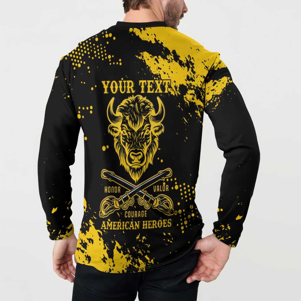 Personalized Bison Buffalo Soldiers Button Sweatshirt American Heroes - Black Grunge Style - Wonder Print Shop