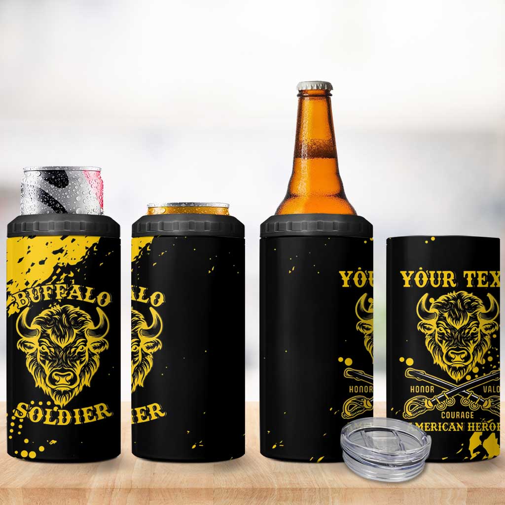 Personalized Bison Buffalo Soldiers 4 in 1 Can Cooler Tumbler American Heroes - Black Grunge Style - Wonder Print Shop