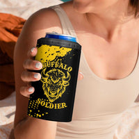 Personalized Bison Buffalo Soldiers 4 in 1 Can Cooler Tumbler American Heroes - Black Grunge Style - Wonder Print Shop