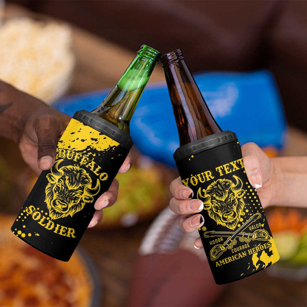Personalized Bison Buffalo Soldiers 4 in 1 Can Cooler Tumbler American Heroes - Black Grunge Style - Wonder Print Shop