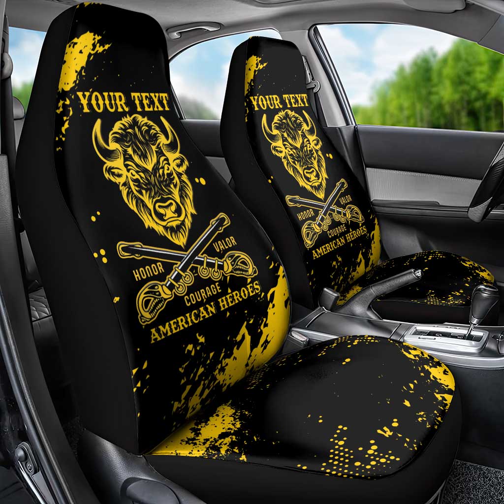 Personalized Bison Buffalo Soldiers Car Seat Cover American Heroes - Black Grunge Style - Wonder Print Shop