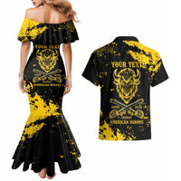 Personalized Bison Buffalo Soldiers Couples Matching Mermaid Dress and Hawaiian Shirt American Heroes - Black Grunge Style - Wonder Print Shop