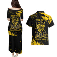 Personalized Bison Buffalo Soldiers Couples Matching Puletasi and Hawaiian Shirt American Heroes - Black Grunge Style - Wonder Print Shop