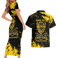 Personalized Bison Buffalo Soldiers Couples Matching Short Sleeve Bodycon Dress and Hawaiian Shirt American Heroes - Black Grunge Style - Wonder Print Shop