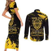 Personalized Bison Buffalo Soldiers Couples Matching Short Sleeve Bodycon Dress and Long Sleeve Button Shirt American Heroes - Black Grunge Style - Wonder Print Shop