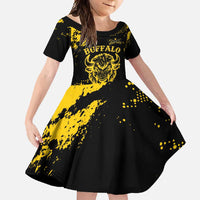 Personalized Bison Buffalo Soldiers Family Matching Mermaid Dress and Hawaiian Shirt American Heroes - Black Grunge Style - Wonder Print Shop