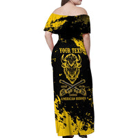 Personalized Bison Buffalo Soldiers Family Matching Off Shoulder Maxi Dress and Hawaiian Shirt American Heroes - Black Grunge Style - Wonder Print Shop