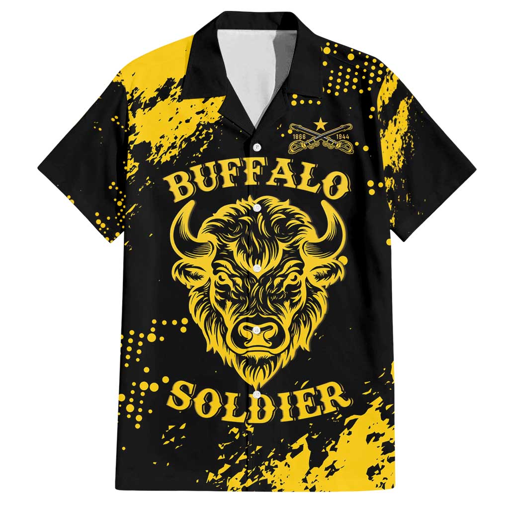 Personalized Bison Buffalo Soldiers Family Matching Off Shoulder Short Dress and Hawaiian Shirt American Heroes - Black Grunge Style - Wonder Print Shop