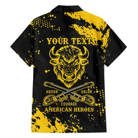Personalized Bison Buffalo Soldiers Family Matching Off Shoulder Short Dress and Hawaiian Shirt American Heroes - Black Grunge Style - Wonder Print Shop