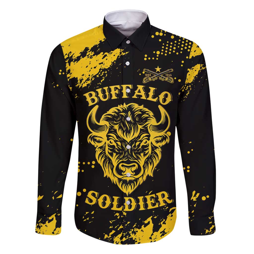 Personalized Bison Buffalo Soldiers Family Matching Off Shoulder Short Dress and Hawaiian Shirt American Heroes - Black Grunge Style - Wonder Print Shop