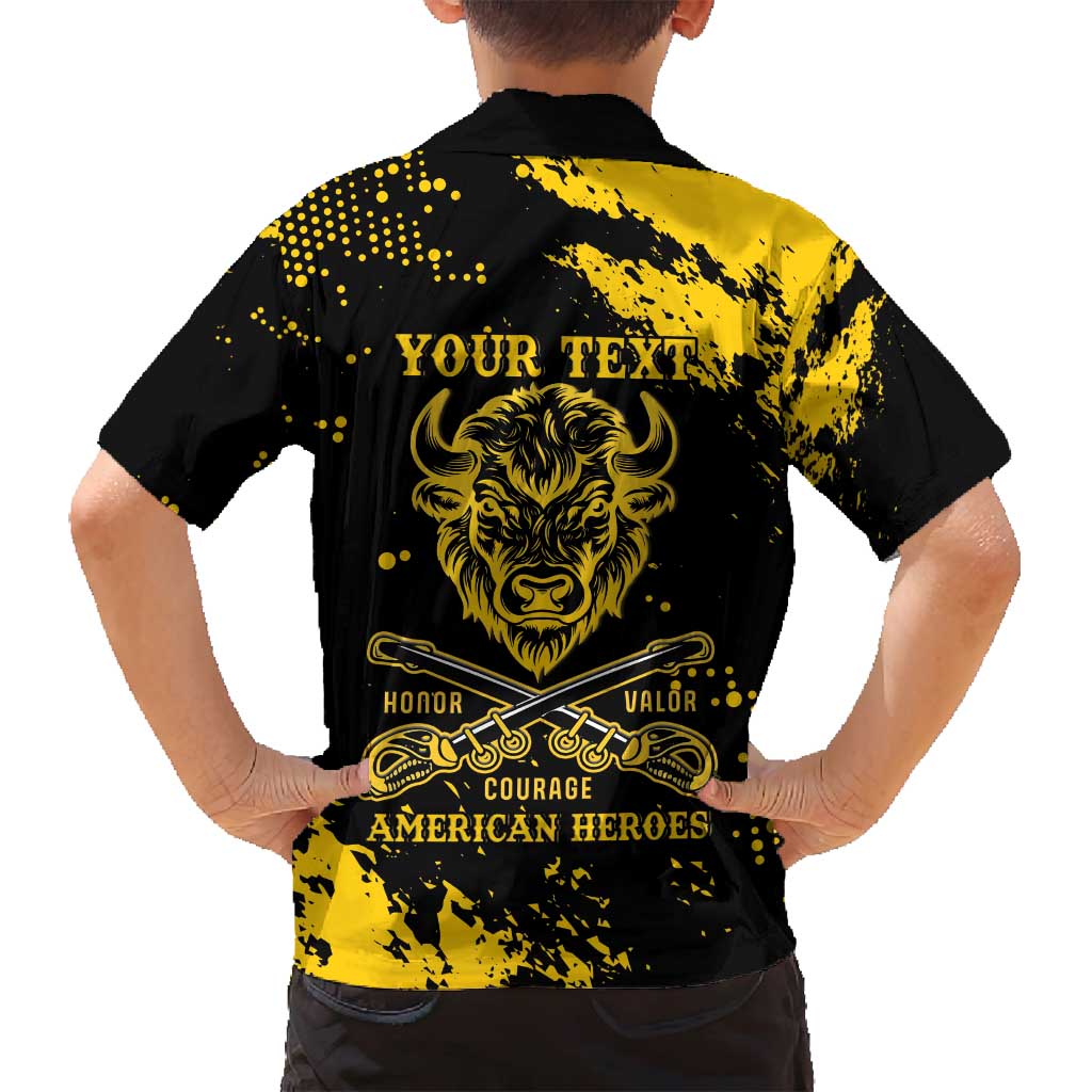 Personalized Bison Buffalo Soldiers Family Matching Puletasi and Hawaiian Shirt American Heroes - Black Grunge Style - Wonder Print Shop