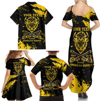 Personalized Bison Buffalo Soldiers Family Matching Summer Maxi Dress and Hawaiian Shirt American Heroes - Black Grunge Style - Wonder Print Shop